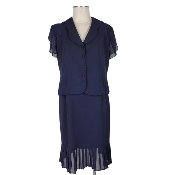 Danny & Nicole Chiffon Midi Jacket Dress Suit Size 12 Petal Sleeves Pleated Hem - Picture 10 of 10